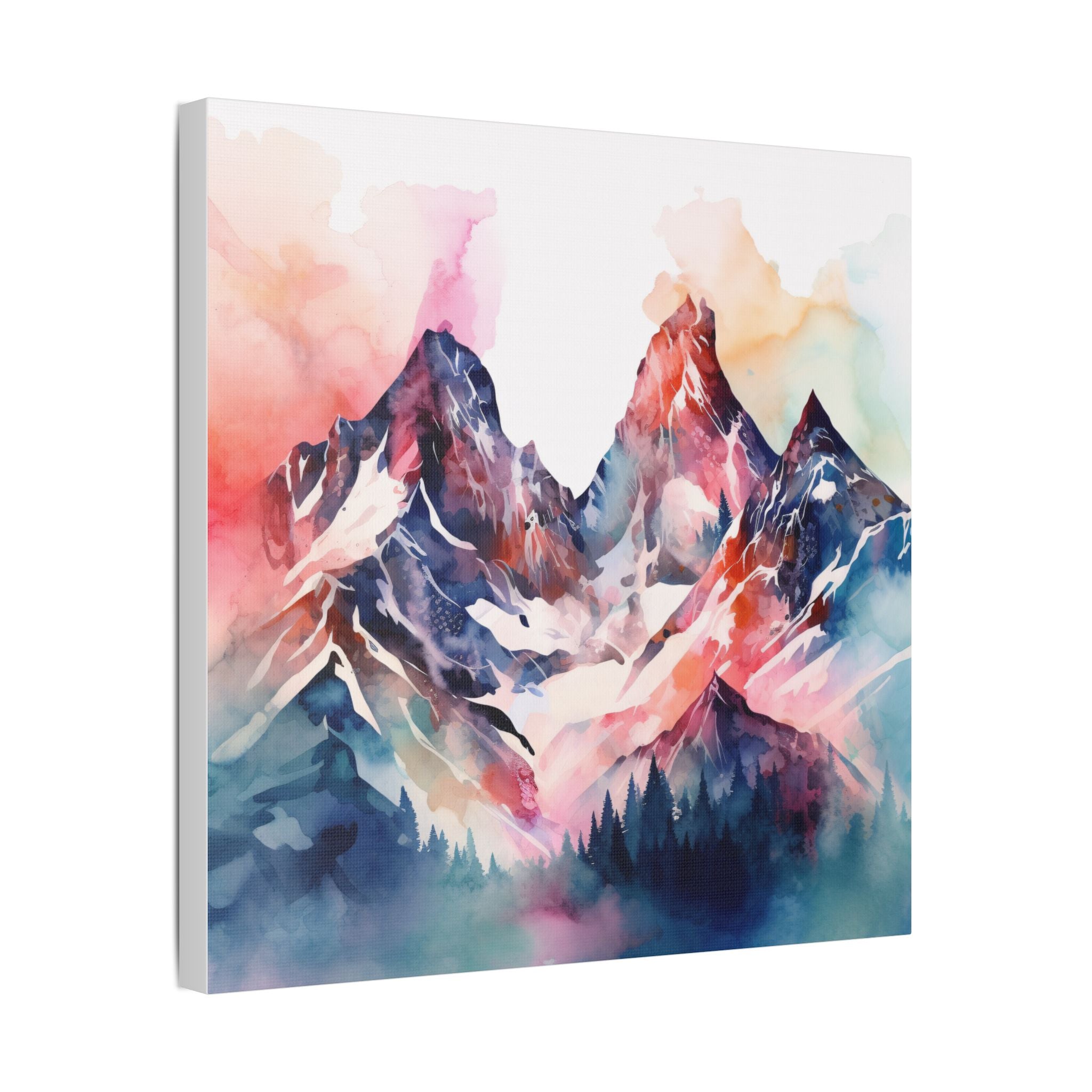 Mountain Watercolor Art Print, Stretched Canvas, Nature Wall Art, Home Decor, Gift for Nature Lovers, Vibrant Landscape