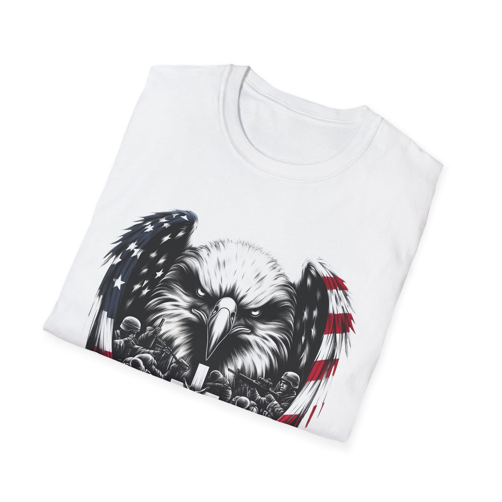 Patriotic Eagle T-Shirt, Unisex Softstyle Tee, 4th of July, Veteran's Day Gift, Americana Apparel, Casual Wear