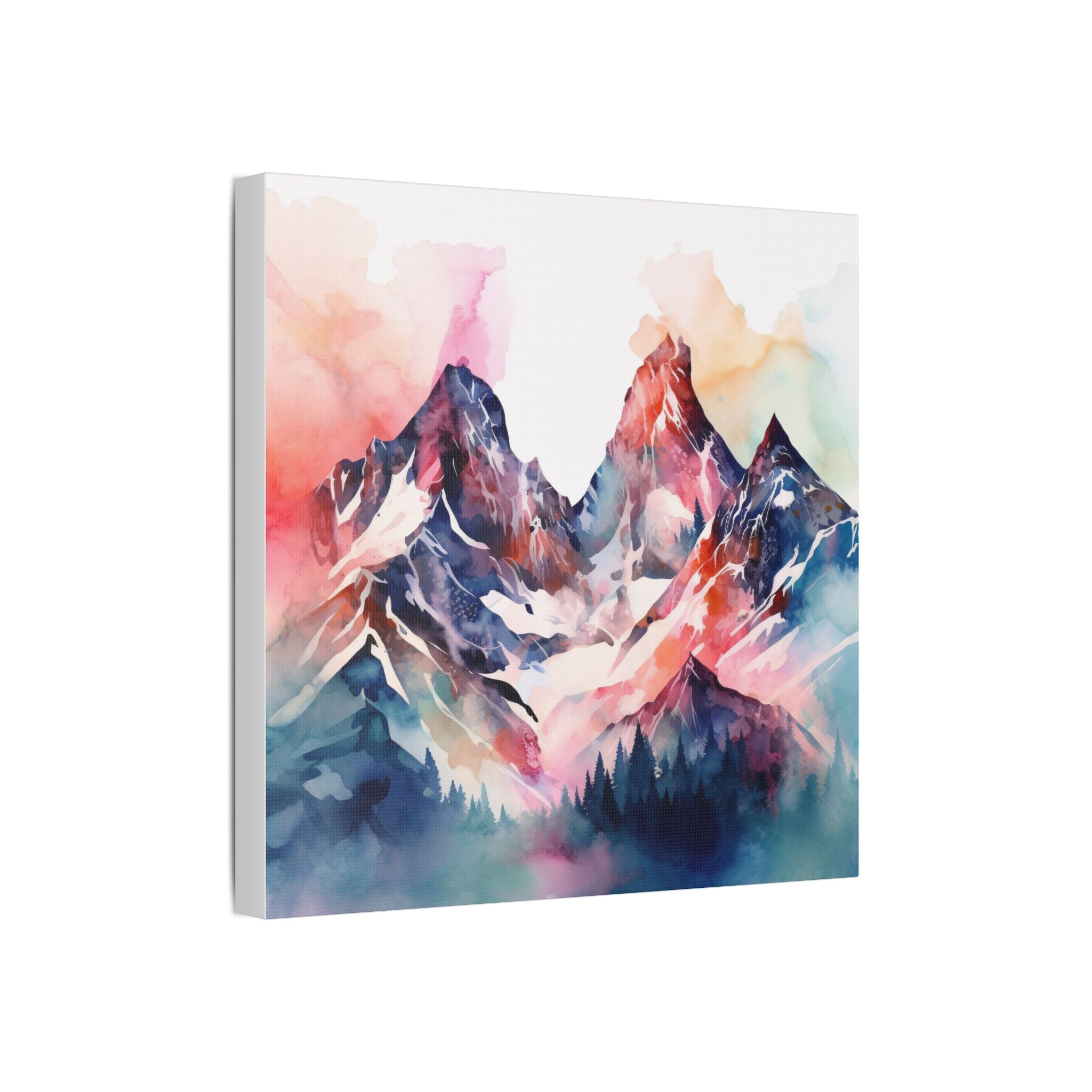 Mountain Watercolor Art Print, Stretched Canvas, Nature Wall Art, Home Decor, Gift for Nature Lovers, Vibrant Landscape