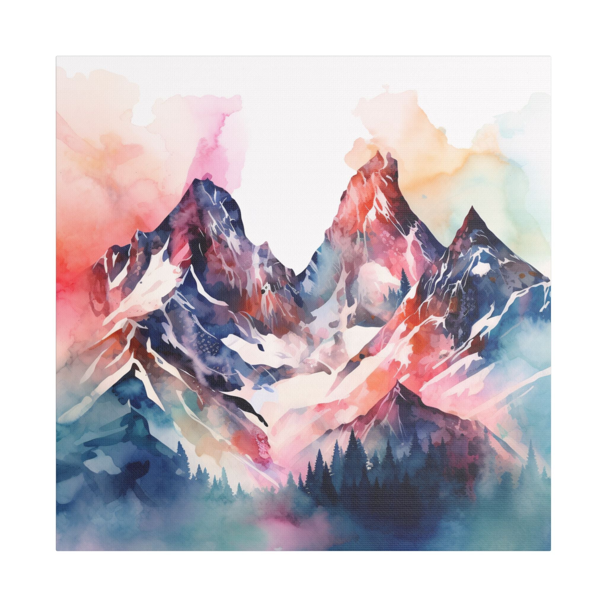 Mountain Watercolor Art Print, Stretched Canvas, Nature Wall Art, Home Decor, Gift for Nature Lovers, Vibrant Landscape