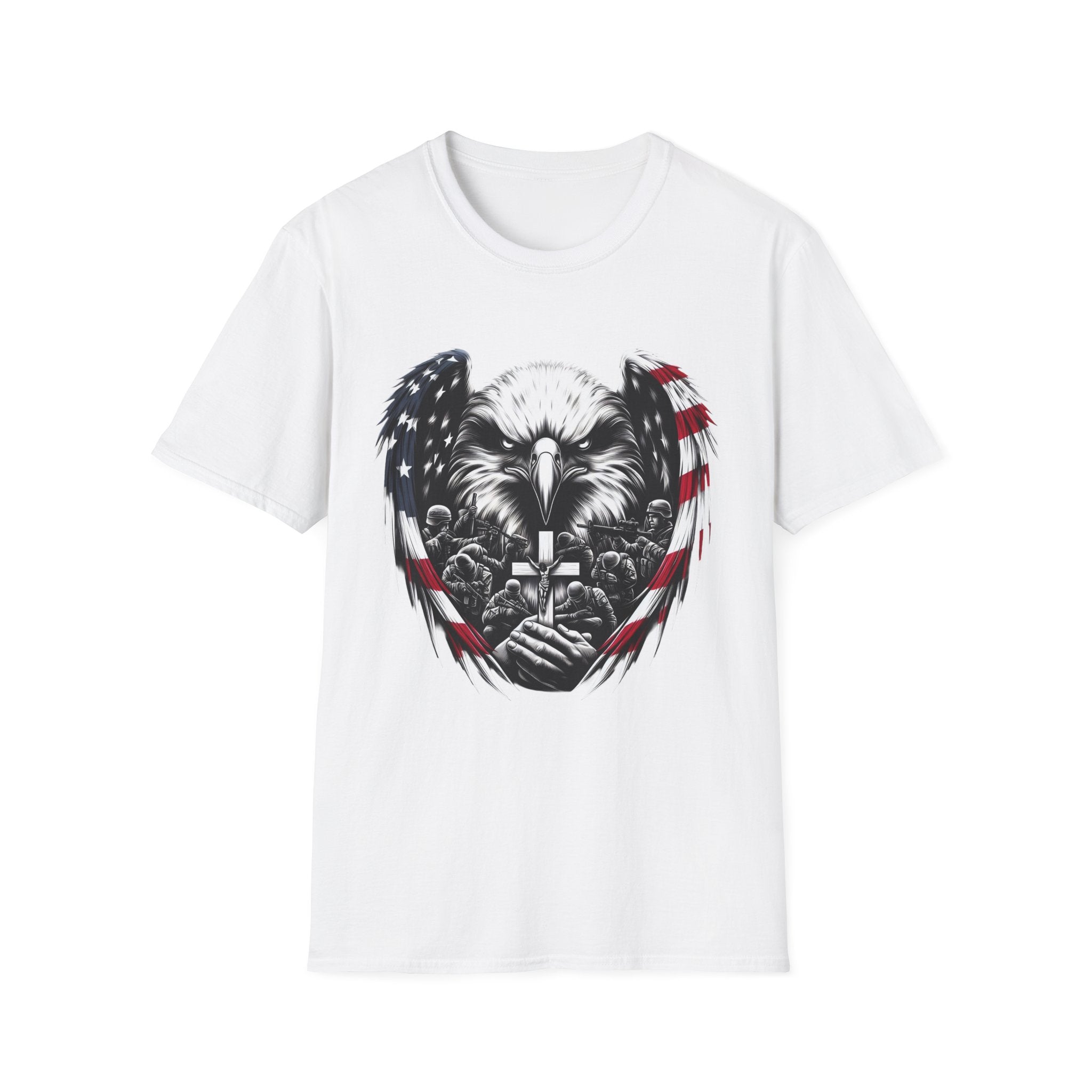 Patriotic Eagle T-Shirt, Unisex Softstyle Tee, 4th of July, Veteran's Day Gift, Americana Apparel, Casual Wear