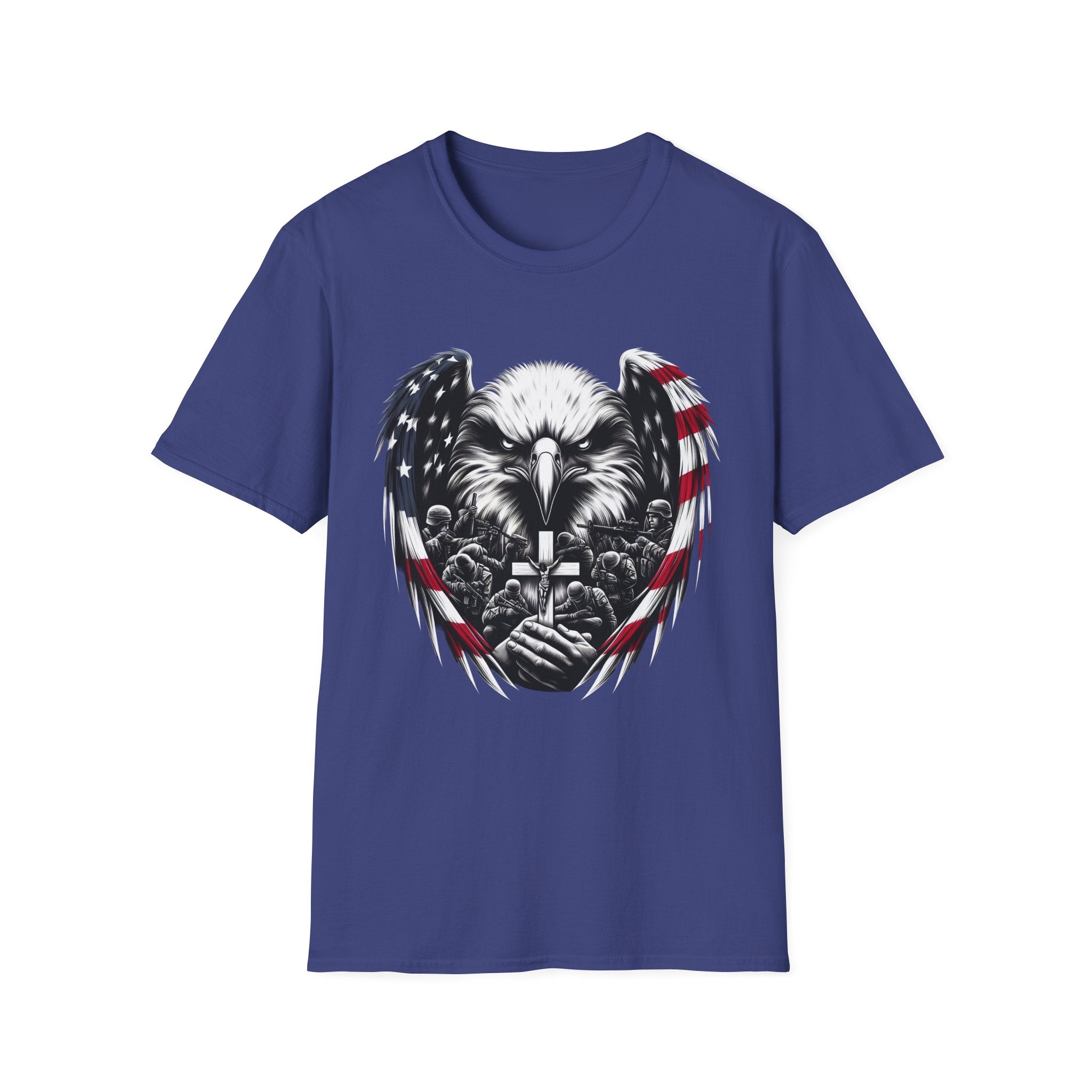 Patriotic Eagle T-Shirt, Unisex Softstyle Tee, 4th of July, Veteran's Day Gift, Americana Apparel, Casual Wear