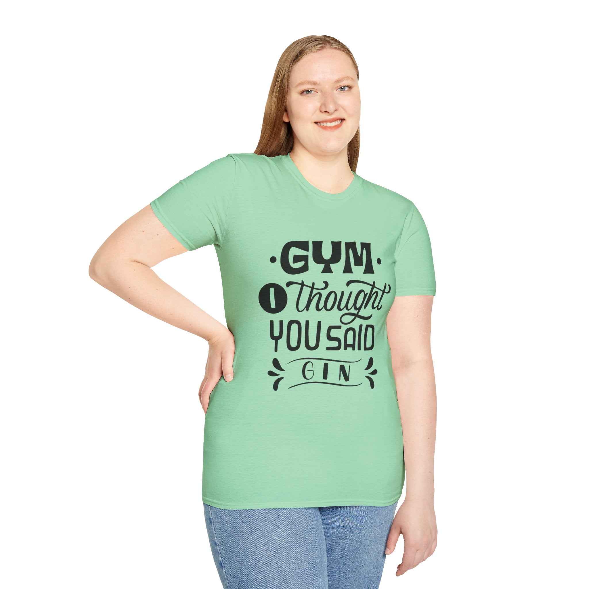 Funny Gym T-Shirt: 'I Thought You Said Gin', Unisex Softstyle Tee Perfect for Workout Lovers, Gift for Friends, Fitness Humor, Casual Wear