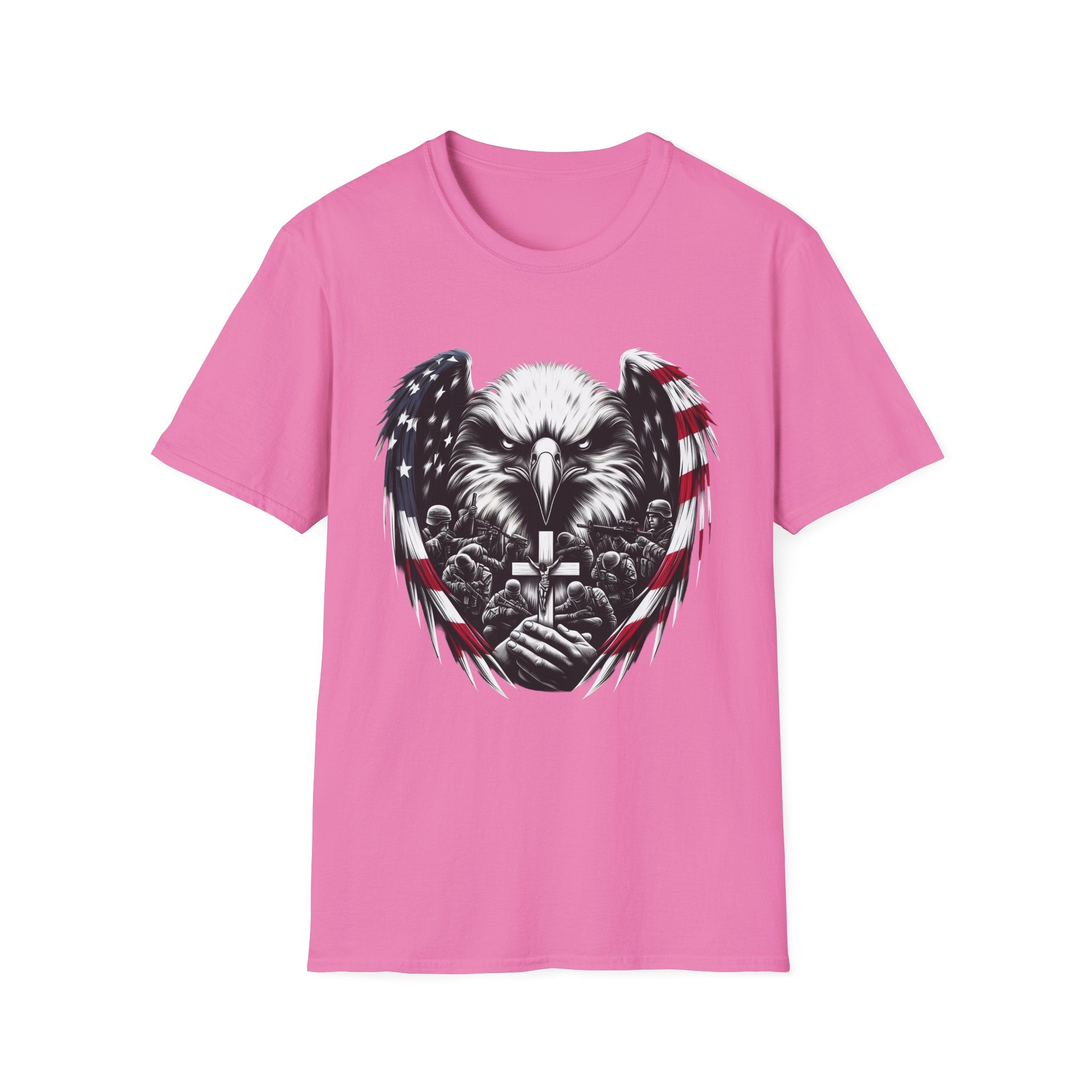 Patriotic Eagle T-Shirt, Unisex Softstyle Tee, 4th of July, Veteran's Day Gift, Americana Apparel, Casual Wear