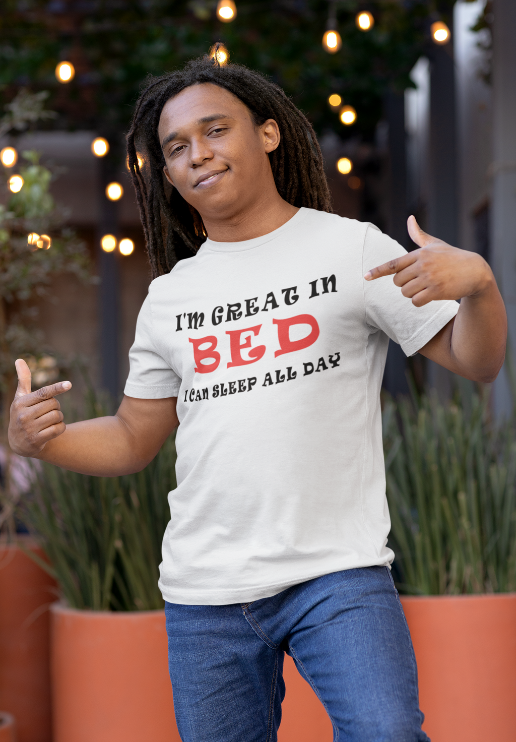 Funny Sleep T-Shirt: 'I'm Great in Bed, I Can Sleep All Day'