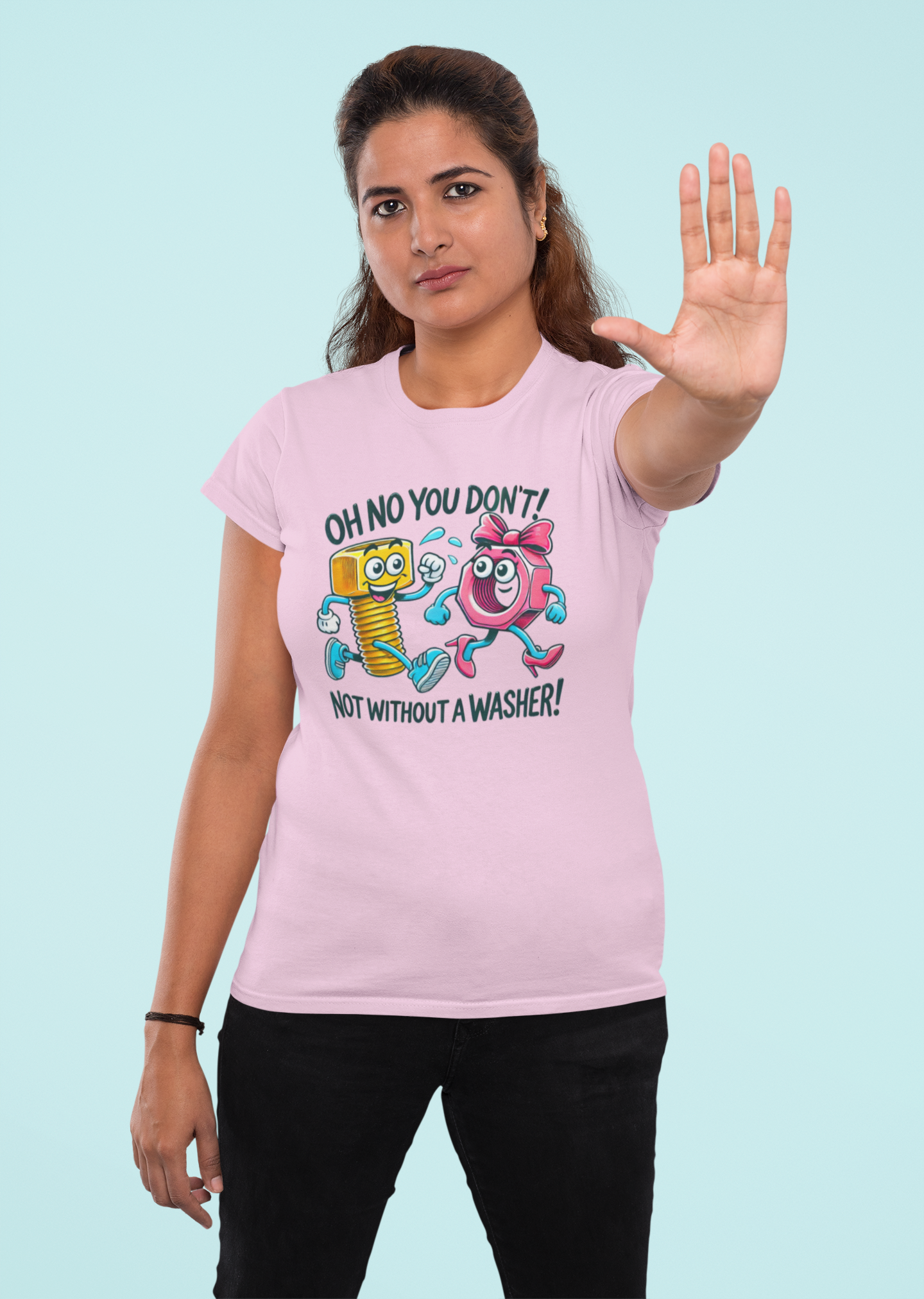 Funny Unisex Softstyle T-Shirt - "Oh No You Don't! Not Without a Washer!"