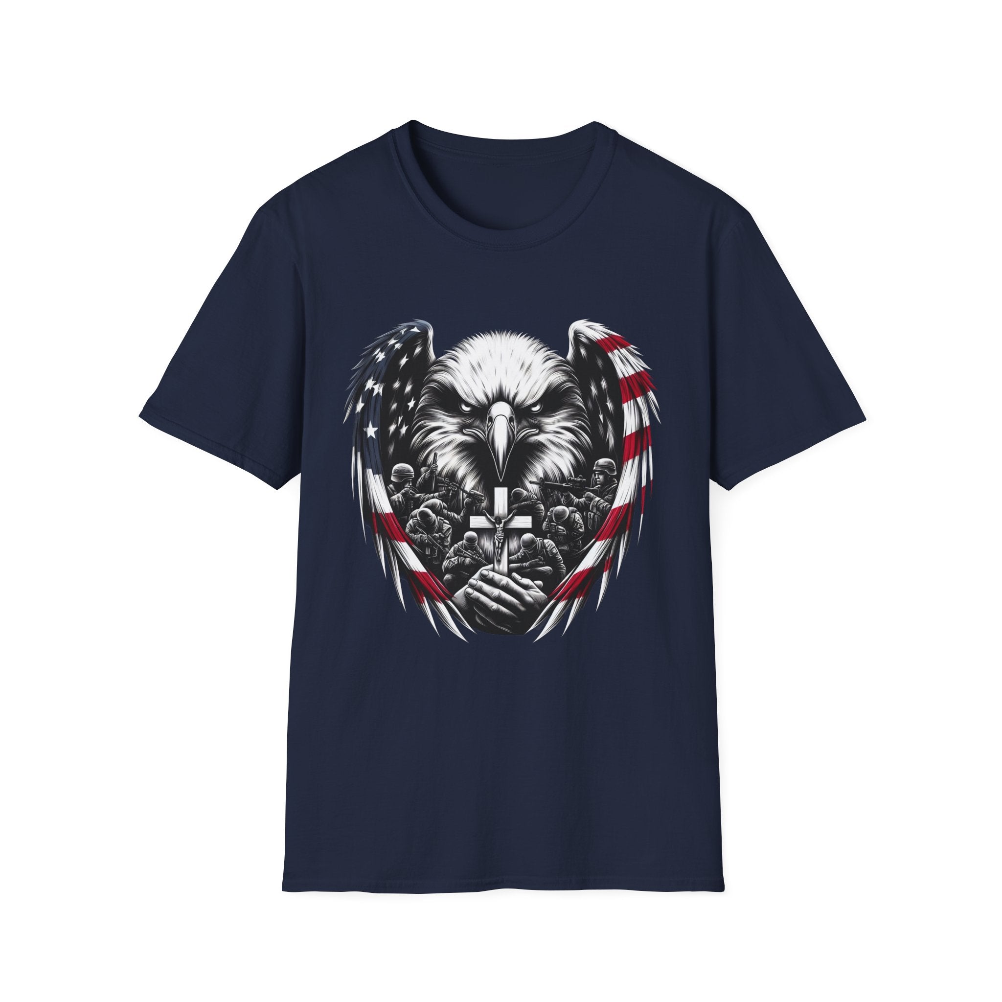 Patriotic Eagle T-Shirt, Unisex Softstyle Tee, 4th of July, Veteran's Day Gift, Americana Apparel, Casual Wear
