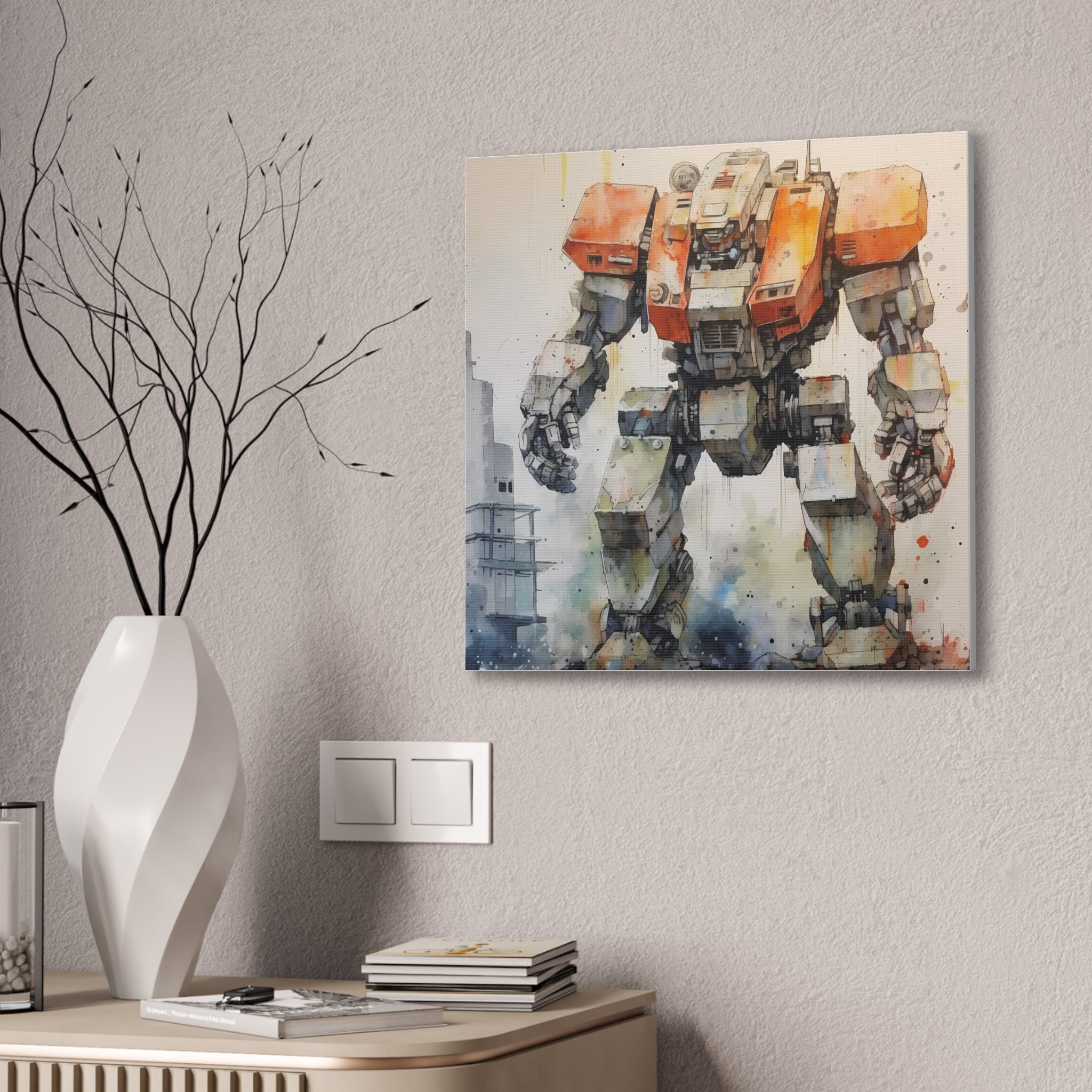 Mecha Wall Art Canvas, Robot Art Print, Geek Decor, Sci-Fi Wall Art, Gift for Gamers, Unique Home Decor