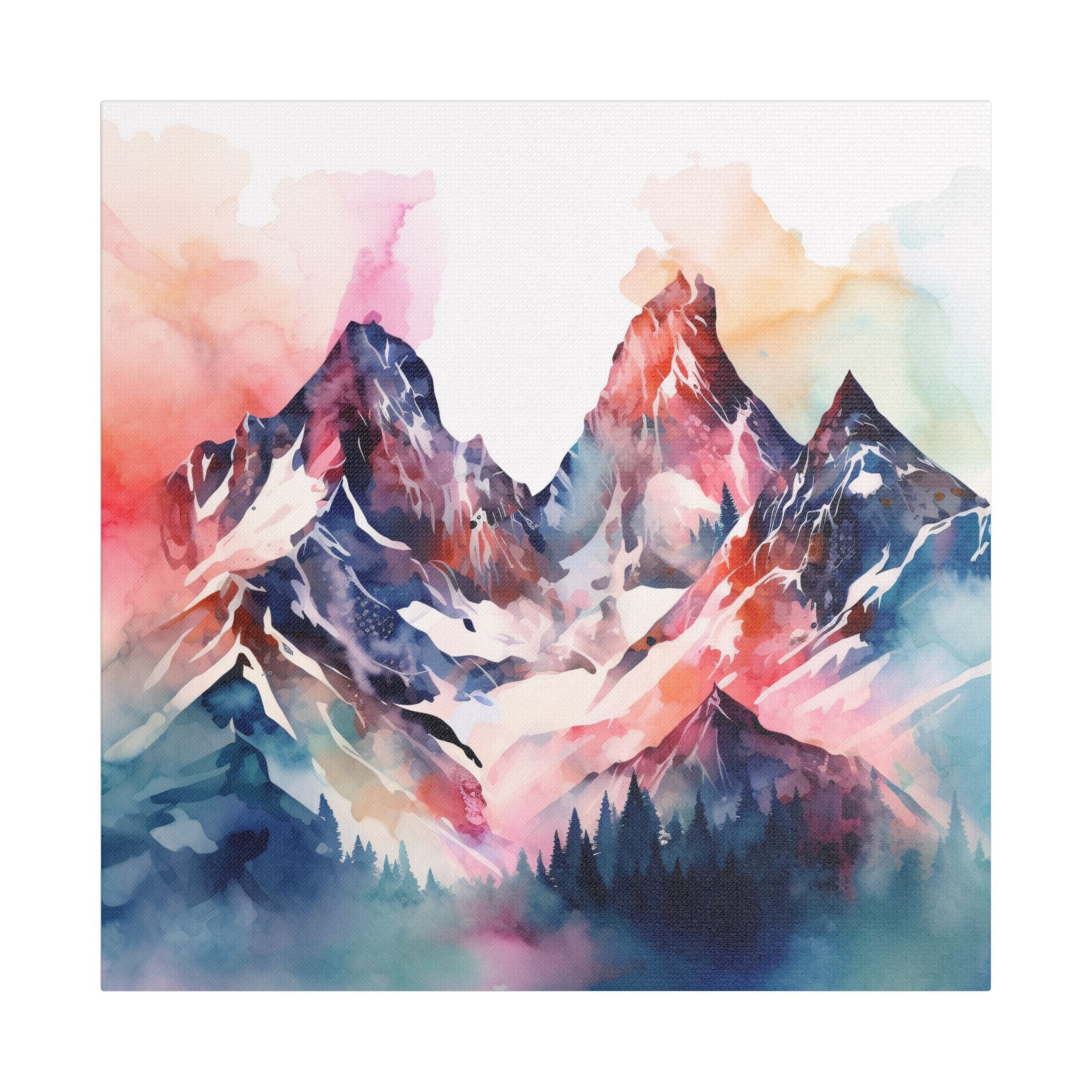 Mountain Watercolor Art Print, Stretched Canvas, Nature Wall Art, Home Decor, Gift for Nature Lovers, Vibrant Landscape