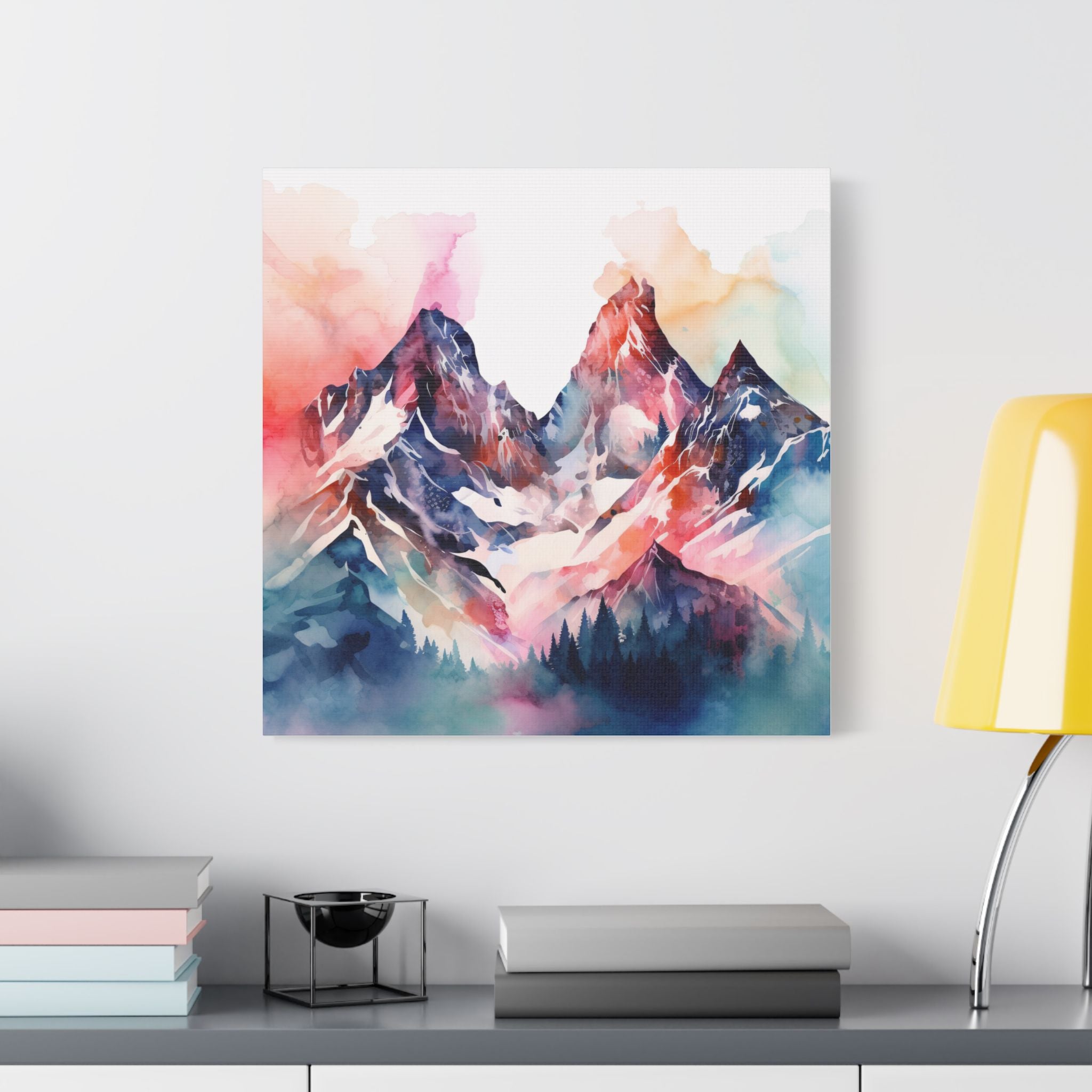 Mountain Watercolor Art Print, Stretched Canvas, Nature Wall Art, Home Decor, Gift for Nature Lovers, Vibrant Landscape