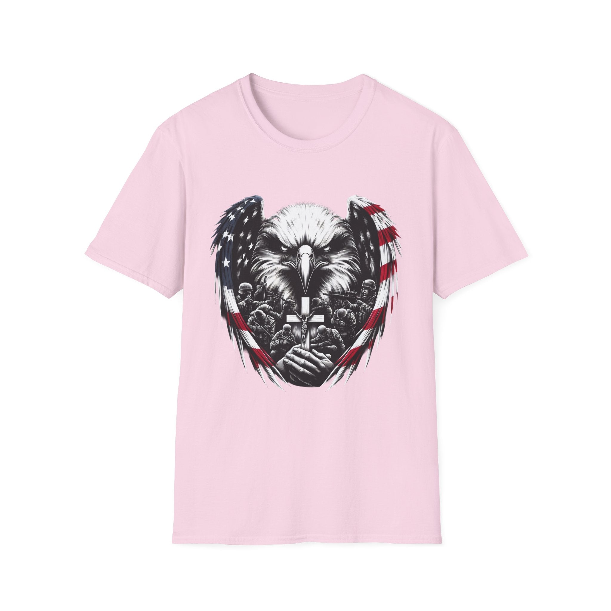 Patriotic Eagle T-Shirt, Unisex Softstyle Tee, 4th of July, Veteran's Day Gift, Americana Apparel, Casual Wear